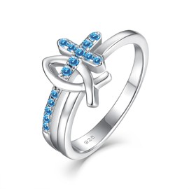 STARCHENIE Aquamarine Cross Ring 925 Sterling Silver Christian Fish Ichthus Ring Size 8
