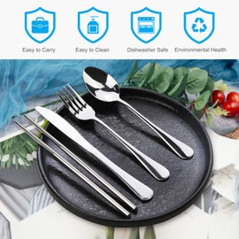 Portable Silverware Set with Case, Lengnoyp Travel Camping Utensils Set, Premium Stainless Steel Travel Cutlery Set