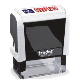 Trodat Stamp 4912 Office Printy with English Text COMPLETED – Self Inking, Red and Blue Ink, 18 x 46 mm