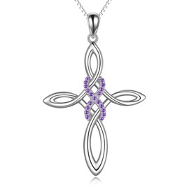 LUHE Celtic Knot Cross Necklace Sterling Silver Birthstone Polished Religious Infinity Celtics Jewelry Gifts for Women, Small, Sterling Silver, Cubic Zirconia