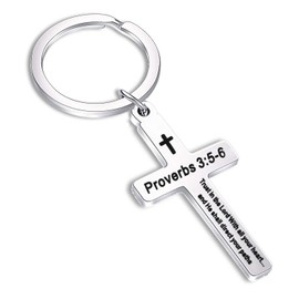 BEKECH Christian Keychain Gifts Trust in The Lord Proverbs 3:5-6 Keychain with Cross Charm Religious Jewelry Christian Faith Gift (cross keychain)
