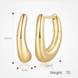FOCALLIVE 14K Gold Earrings for Women Gold Hoop Earrings for Women Irregular Sculptural U-Shape Fashion Hoops Earring for Womens 20mm