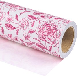 WRAPAHOLIC Kraft Floral Wrapping Paper Roll - Mini Roll - 17 Inch x 33 Feet - Vintage Toile Pink Floral Design for Birthday, Bridal Shower, Wedding, Baby Shower