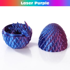 3D Printed Dragon Eggs with Dragon Inside, Articulated Crystal Dragon in Egg, Executive Dragon Fidget Desk Toys for Gifts, Home Office Decor (Laser Purple)