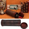 Antique Finish Wooden Wine Bottle Box Grape Pattern Artificial Leather