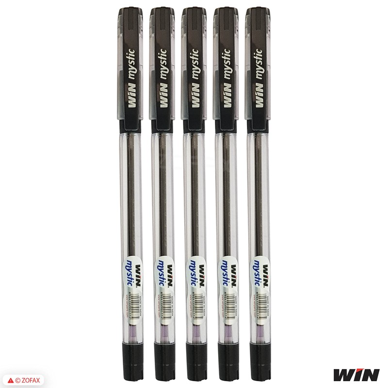 WIN 5 x 0.7mm Biro Tip Ball Pens Mystic BLACK