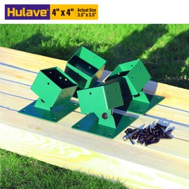 Hulave Adjustable Swing Anchor Leveling Kit Bracket 201 Stainless Steel 4"x4" (Actual 3.5"x3.5"), Protect Swing set's Wooden Legs from Wet Ground,Make it More Sturdy and Durable(4pack-Green)