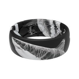 Groove Life Guy Harvey Great White Shark Silicone Ring - Breathable Rubber Wedding Rings for Men, Unique Design, Comfort Fit Ring - Size 11