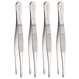 HARFINGTON 4pcs 304 Stainless Steel Tweezer 4.9 Inch Precision Tweezers with Straight Serrated Tip Multi-Purpose Kitchen Tongs for Cooking Gardening Repairing Craft, Silver
