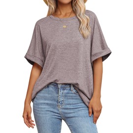 ATHMILE Womens Oversized T Shirts Summer Tops Spring Casual Loose Fit Workout Short Sleeve 2025 Beach Vacation Gray Purple