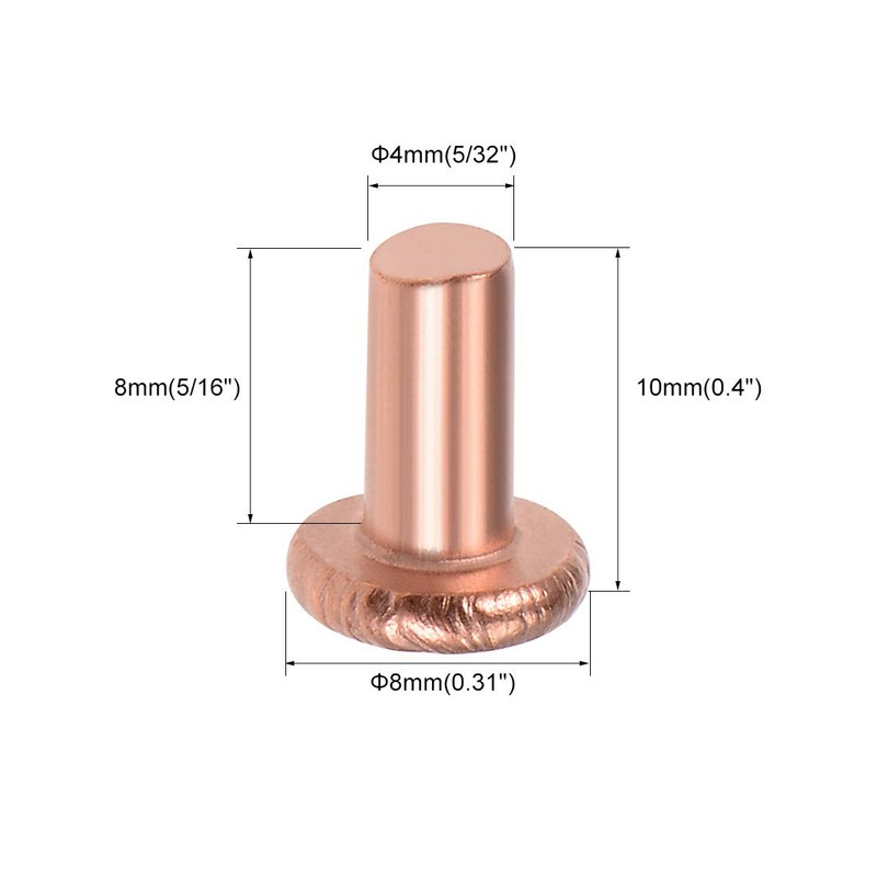 uxcell 25 Pcs 5/32" x 5/16" Flat Head Copper Solid
