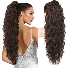 PORSMEER Claw Ponytail Hair Extension 30 inches, Clip in Ponytail Extensions Long Curly Wavy Ponytail Hair Extension Jaw Clip on Pony Tails Hairpiece for Women (Ombre Brown Mix Blonde)