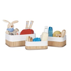 Relaxdays Bamboo Storage Baskets, Set of 3, Vintage Style, Bathroom Storage