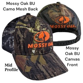 Mossy Oak BU Blaze Orange Logo Camo MESH Trucker Hat Cap with Snapback Wicking Sweatband Precurved Visor (Break Up)