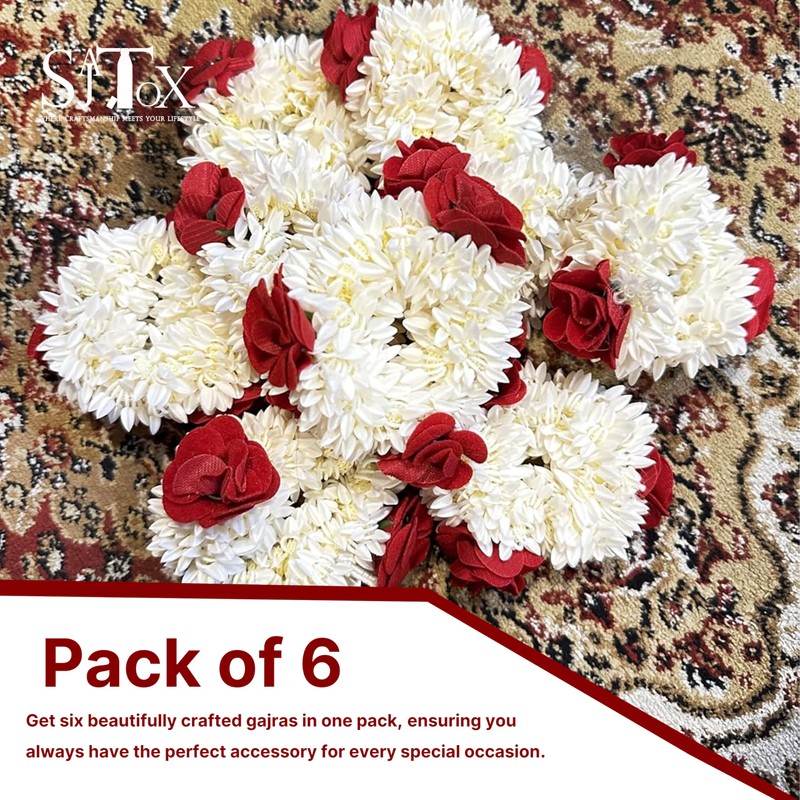 Mogra Gajra Scented 6pcs Artificial Flower Hair Accessories Scrunchies with