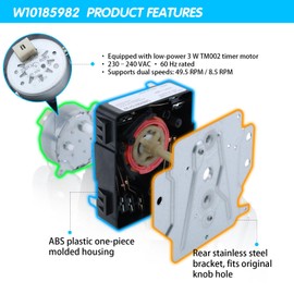 W10185982 Dryer Timer for WPW10185982 – Whirlpool WED4800XQ0, WED4815EW1, WED4916FW0; Maytag MEDC215EW1, MEDC300BW0; Kenmore 110C61182011; Amana NED4800VQ1; Crosley CDEW7110RW0 & More
