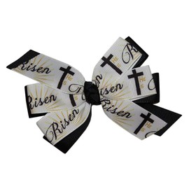 WD2U Girls He is Risen Christian Cross Easter Sunday Hair Bow Alligator Clip