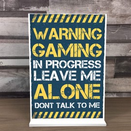 RED OCEAN Warning Gaming In Progress Gamer Boys Bedroom Room Desk Standing Plaque Gift For Brother Son Dad