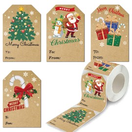 Christmas Gift Tags Stickers Self-Adhesive, 300 Merry Christmas Name Tags Stickers Rolls, 2"X3" Kraft Gift Tags for Christmas Presents, Christmas Labels for Gifts Stickers