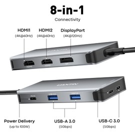 UANTIN Estación de acoplamiento 3 monitores 8 en 1 2 USB C Datos