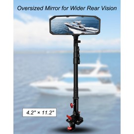 Pontoon Boat Rear Mirror, 4.7" x 11.2" Extra Large Boat Rear View Mirror for Marine Water Skiing Pontoon Sport Wakeboarding Surfing Adjustable Stable with Bracket Easy Clamp