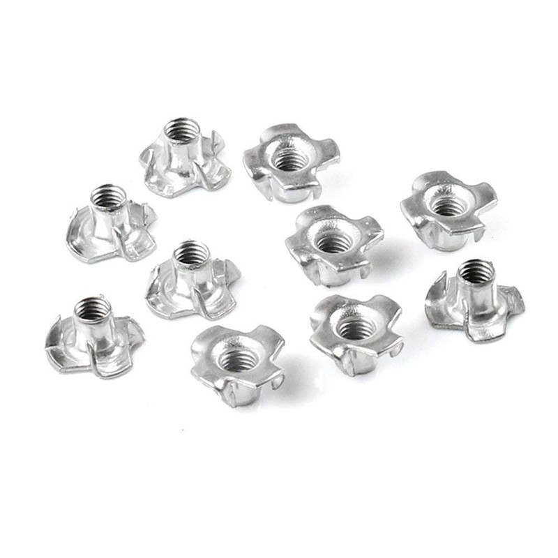 Gasea 100pcs M6 x 8mm T-Nuts 4 Pronged Zinc Plated