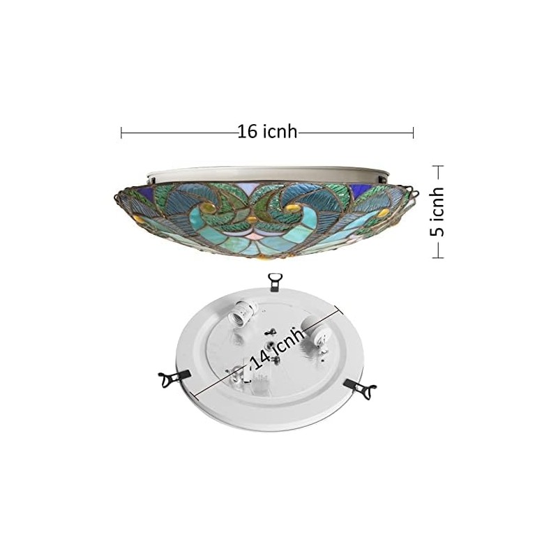 ARTZONE Tiffany Ceiling Lights, Stained Glass Ceiling Light 3-Lights 16