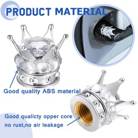 4 Pieces Crown Tire Valve Stem Caps Bling Handmade Crystal Rhinestone Universal Chrome Crown Vehicle Car Tire Caps Covers, Attractive Accessories for Car (White)