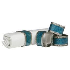 Premier Housewares 1403766 Square Glitter Napkin Rings - Turquoise, Set of 4, H4 x W3 x D4cm
