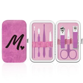 Manicure Set Nail Clipper Kit 7Pcs with 1 Initial Letter Stainless Steel 7 pcs Fingernail Clippers Travel Accessories for Women The Best Gift Nail Clippers for Men and Women Purple M
