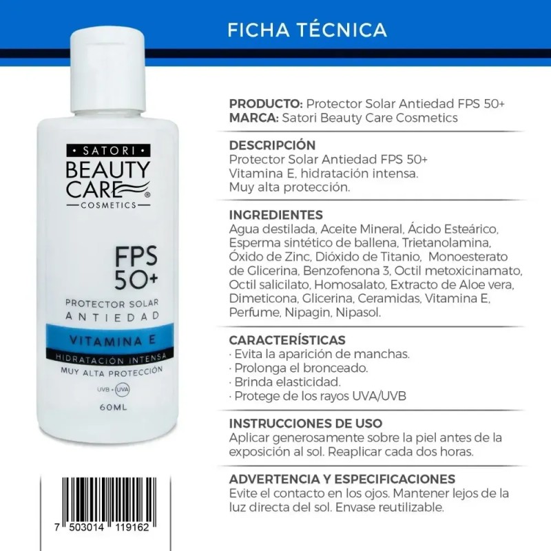Mayoreo Protector Solar Bloqueador Fps50+ Vitamina E 60ml