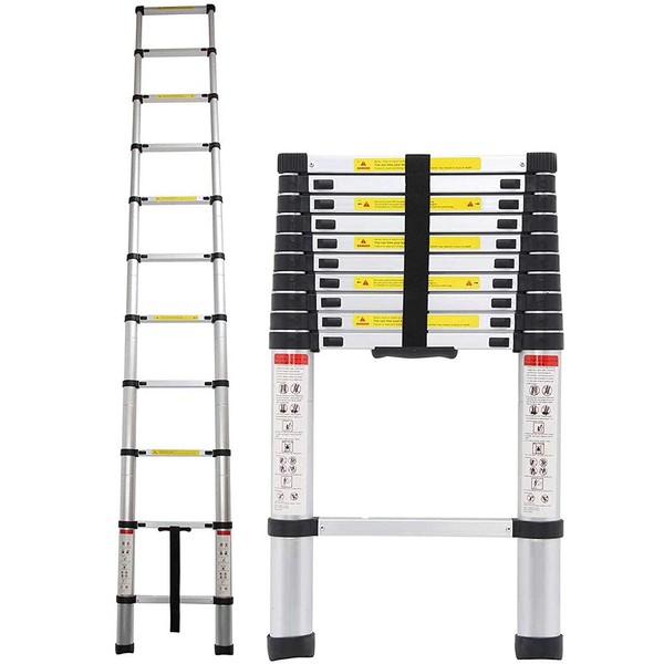 10.5FT/3.2M Telescoping Extension Ladder Aluminum Telescoping Ladder with One-Button Retraction