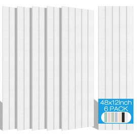 BUBOS 6 Pack Large Acoustic Panels,48x12Inch SoundProof Panels for Walls,Self Adhesive Acoustic Wall Panels,Decorative Sound Panels for Home Studio Office (White)