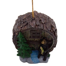 Fishing Bear at a Log Cabin Christmas Ornament, Holiday Décor, Rustic Theme, 2.5 Inches