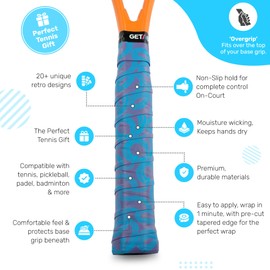 Get A Grip - Custom Tennis Racket Grip Tape - Anti-Slip/Quick-Drying Tennis Overgrips - Precut Badminton Racket Grip with Finishing Tape - Squash Racket Grip Tapes (Hydra, 1 Grip)