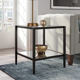 Henn&Hart 20" Wide Square Side Table with Mirror Shelf in Blackened Bronze, Table for Living Room, Bedroom