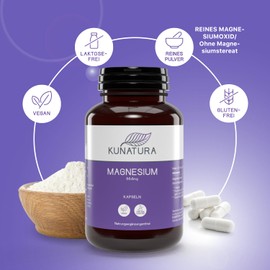 KUNATURA - Magnesium Kapseln - 365 Kapseln à 400mg reines Magnesium - Laborgeprüft - Deutsche Produktion - elementares Magnesium hochdosiert Kapseln