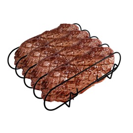 COPOTTEY Rib Rack for Smoking, Non-Stick Rib Rack, Porcelain-Coated Steel Construction, Black Rib Rack Holds 4 Ribs, Perfect for Grilling, Smokers, and Ovens
