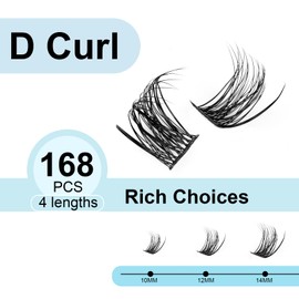 DIWINSH Eyelash Clusters, 168 Pieces, 10-14 mm, DIY Individual Eyelash Extensions, D Curl, Individual Eyelash Extensions, Natural Volume Clusters, Lashes Extension (MA - 168 Pieces -10-14 mm)