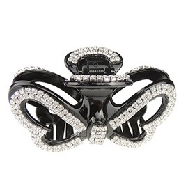 Extra Sparkly Black Diamante Crystal Evening Ladies Luxury 9 cm Hair Heart Bow Hair Claw