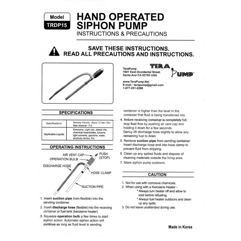 TERA PUMP 2 PK TRDP15 Heavy Duty Manual Fuel Transfer