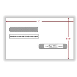 ComplyRight Self-Seal Double-Window Envelopes for W-2 (5216) & 1099-R (5175) Tax Forms, 9" x 5-5/8", Pack of 100 Tax Mailer Envelopes