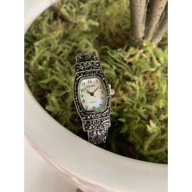 Persona NEW Persona Watch Women Silver Tone Bangle Cuff Mother Of Pearl Face