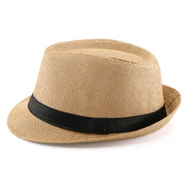 FALETO Unisex Summer Panama Straw Fedora Hat Short Brim Beach Sun Cap Classic-Medium Size (#01 Khaki-Large Size)