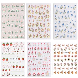 DUOLEIMI Nail Stickers, Flower Tulip, Nail Stickers, 6 Pieces, Nail Design, 3D Nail Art, Stickers, Flower, Gel Nails, Cute, Spring and Summer