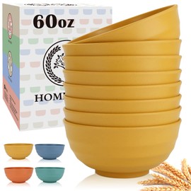 Homienly Wheat Straw Bowls Set Large Cereal Bowls Unbreakable Salad Bowl Set of 8 Sturdy and Stackable Serving Bowls Big Bowls for Salad,Cereal,Soup,Ramen,Dinner,Oatmeal Etc... (Yellow, 60 OZ)