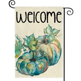 BEZKS Fall Pumpkin Small Garden Flag 12x18 Inch Double Sided, Best Choice Funny Welcome Peeps Autumn Thanksgiving Holiday Harvest Outdoor Seasonal Mini Burlap Fall Garden Flags (AB09)