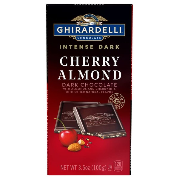 GHIRARDELLI Intense Dark Chocolate Bar, Cherry Almond, 3.5 Oz Bar (Pack of 12)