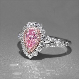 925 Sterling Silver Shiny Full Diamond Gemstone Ring 18K Gold Teardrop Pink Cubic Zirconia Cocktail Ring CZ Diamond Multi Row Promise Rings Eternity Engagement Wedding Ring for Women A.7 (US Code 9)