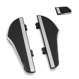 Black CNC Street Glide Defiance Rider Footboard with brake pedal cover for touring road glide roadking FLHX FLHR FLTR FLHT Softail Slim Special FLHXS from 1980 to 2024 (Edge Cut)